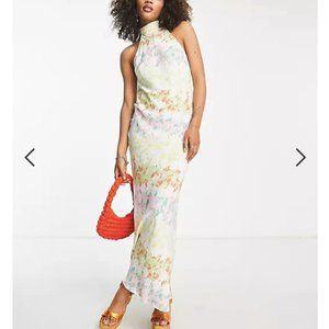 ASOS DESIGN Halter Neck Bias Midi Dress in Floral Print
